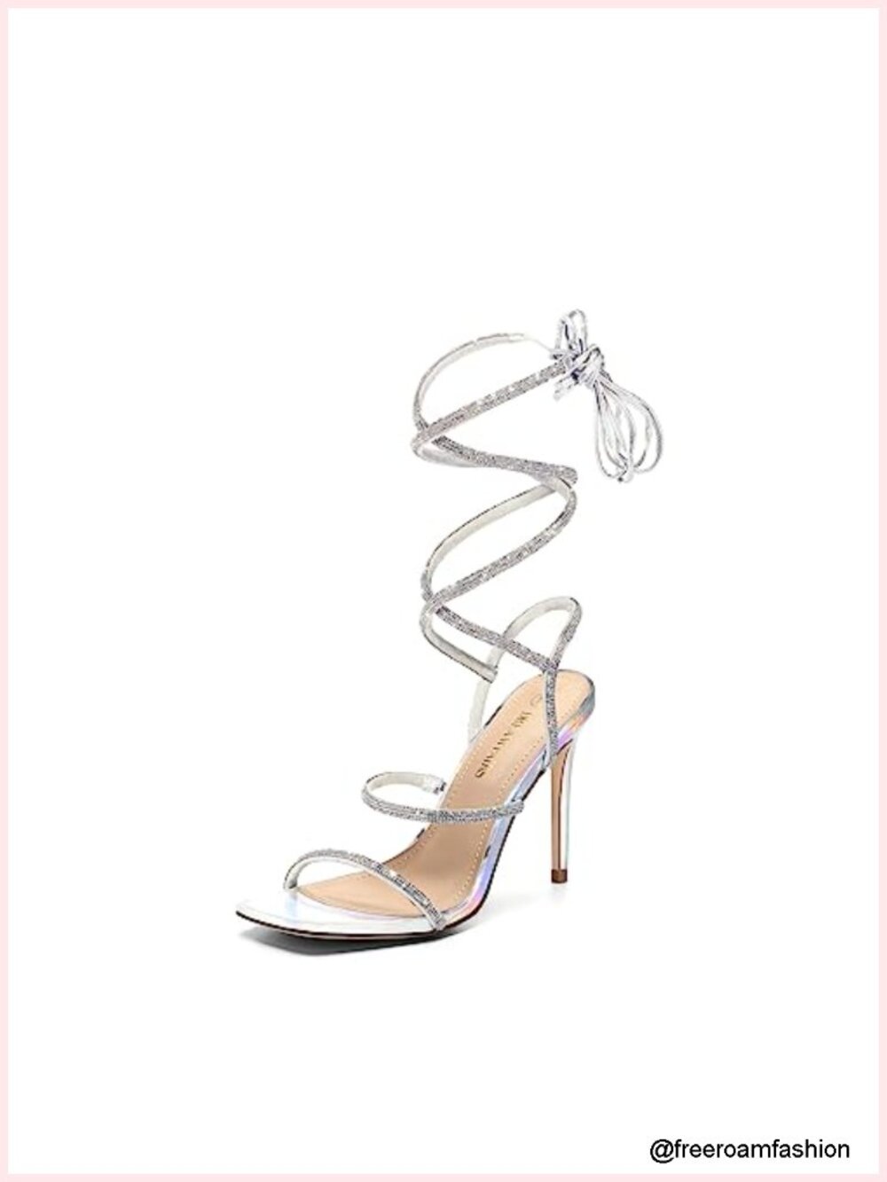 Strappy Gladiator Rhinestone Stiletto Heels Women Square Toe Party Sandals 4in